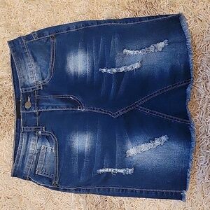 Distressed Denim Mini Skirt